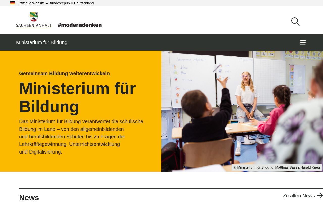 Homepage screenshot of mb.sachsen-anhalt.de