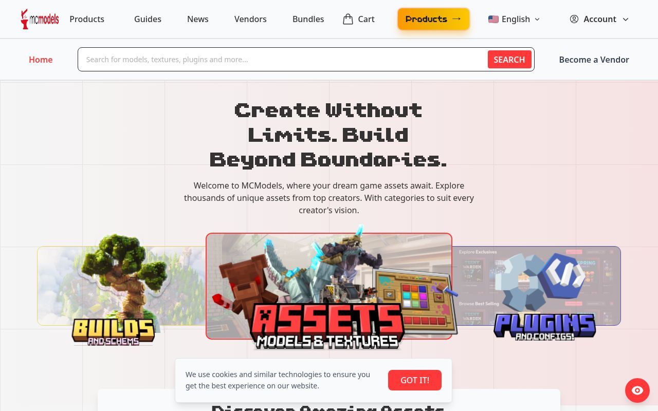 Homepage screenshot of mcmodels.net