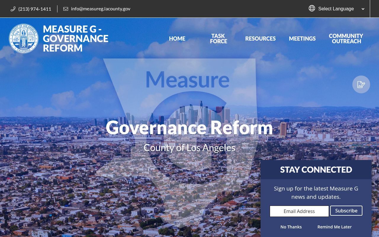 Homepage screenshot of measureg.lacounty.gov
