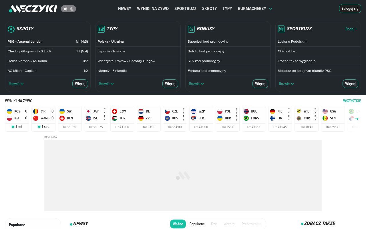 Homepage screenshot of meczyki.pl