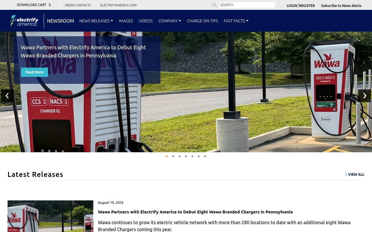 Homepage screenshot of media.electrifyamerica.com
