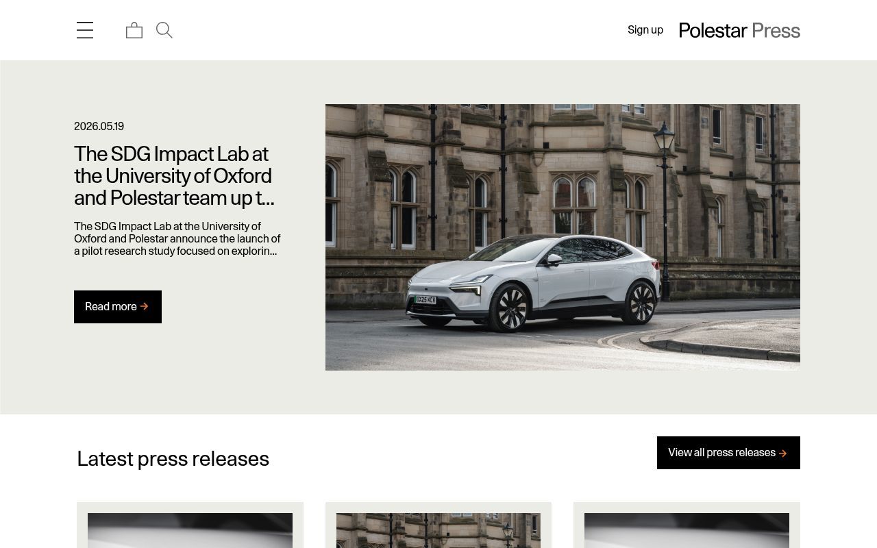 Homepage screenshot of media.polestar.com
