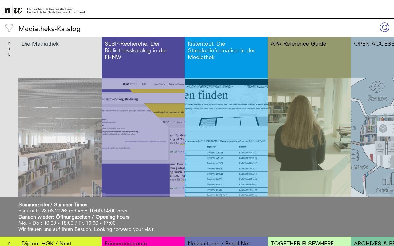 Homepage screenshot of mediathek.hgk.fhnw.ch