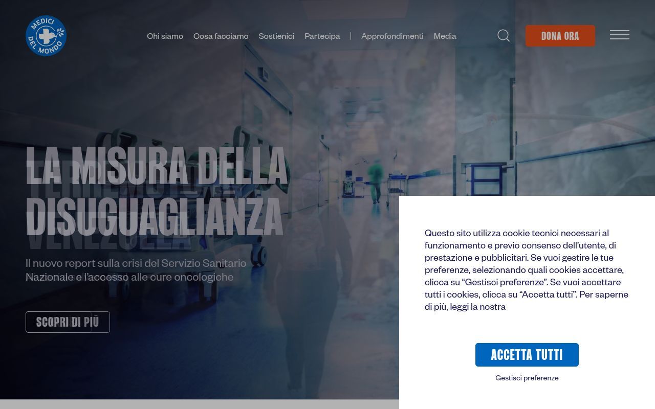 Homepage screenshot of medicidelmondo.it