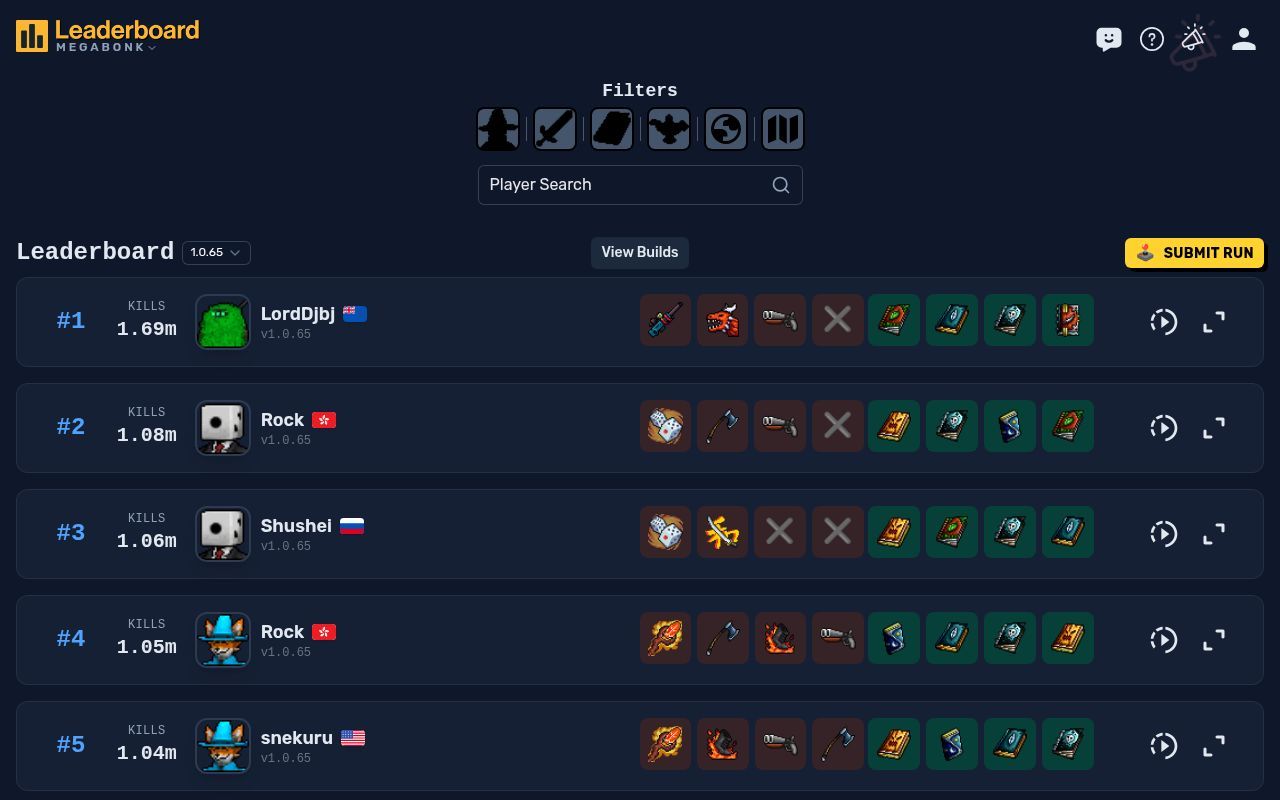 Homepage screenshot of megabonk.leaderboard.gg