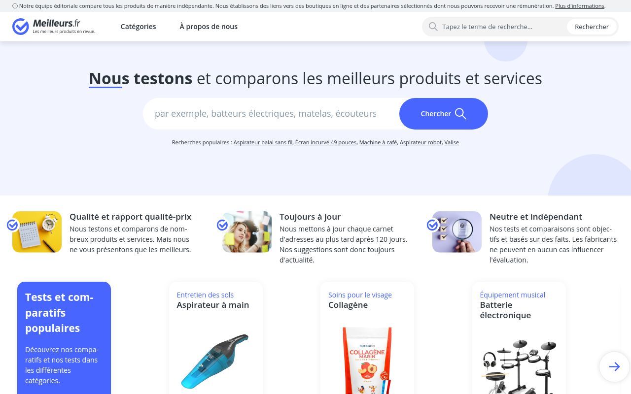 Homepage screenshot of meilleurs.fr