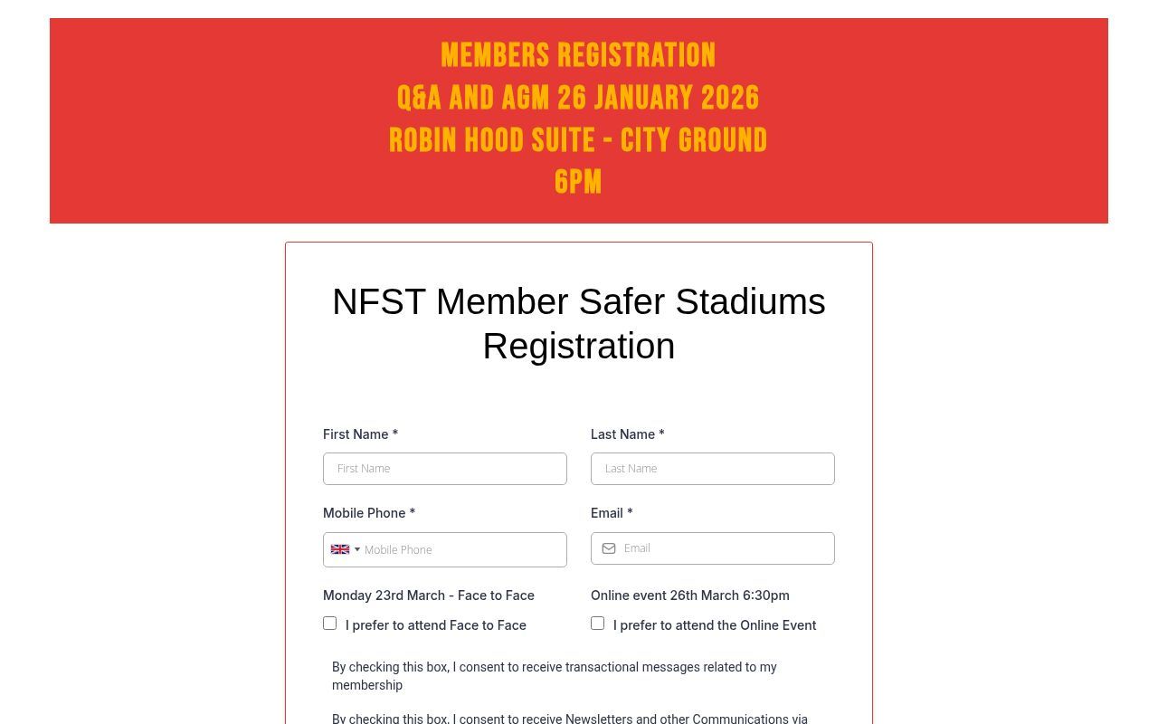 Homepage screenshot of members.nffctrust.org