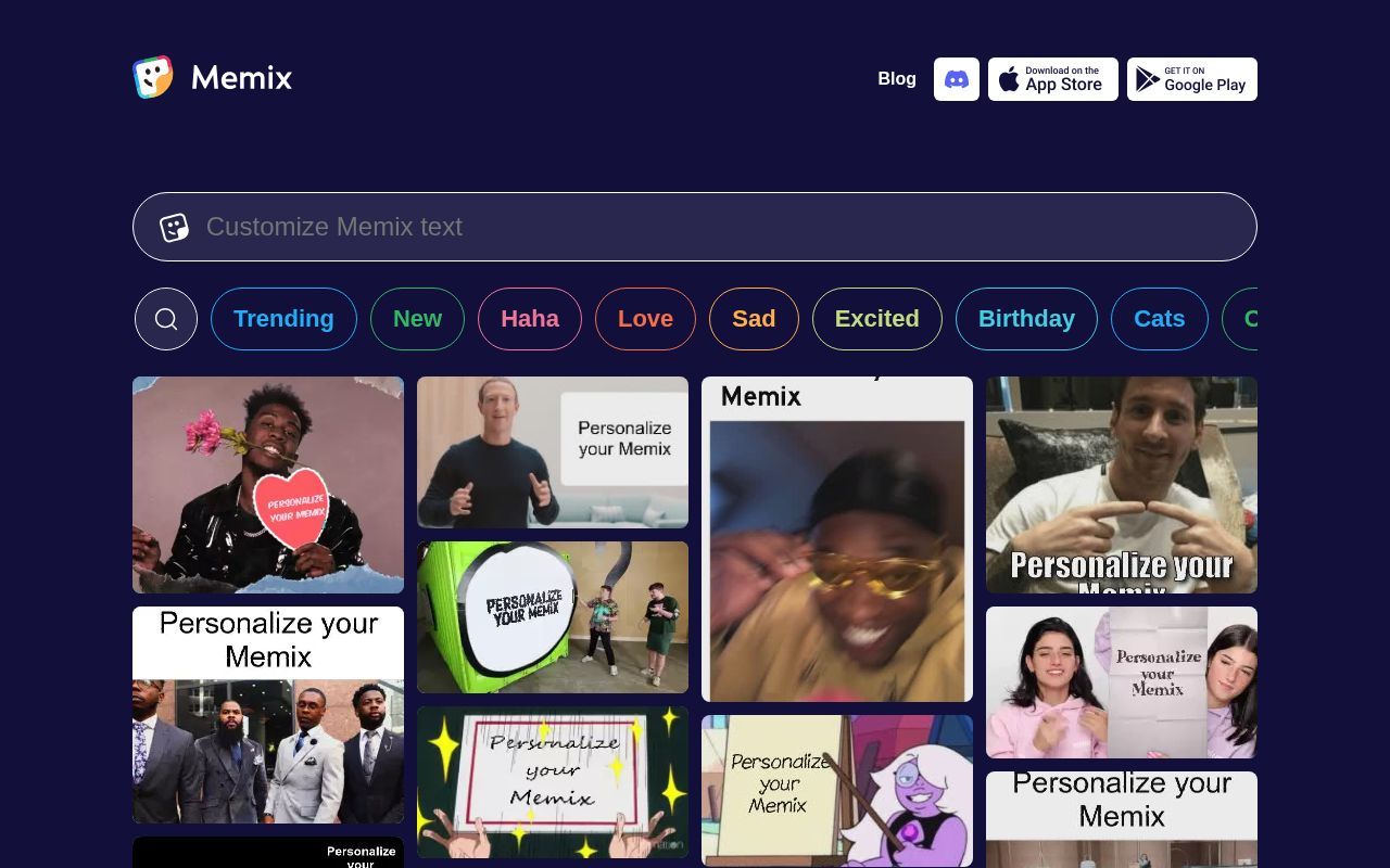 Homepage screenshot of memix.com