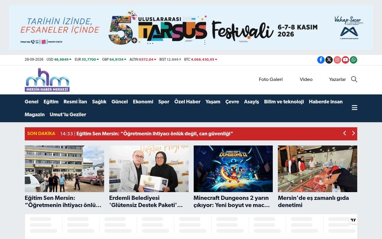Homepage screenshot of mersinhabermerkezi.com