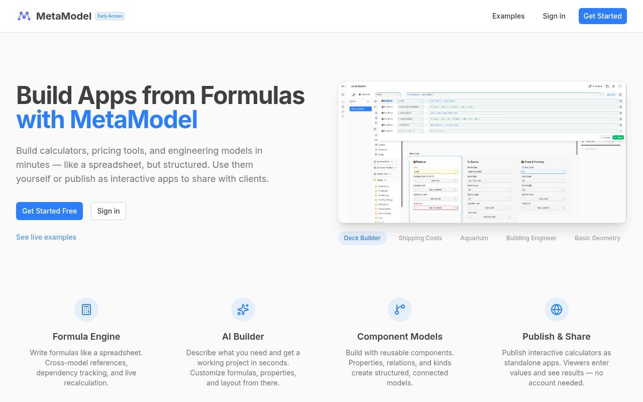 Homepage screenshot of metamodel.app