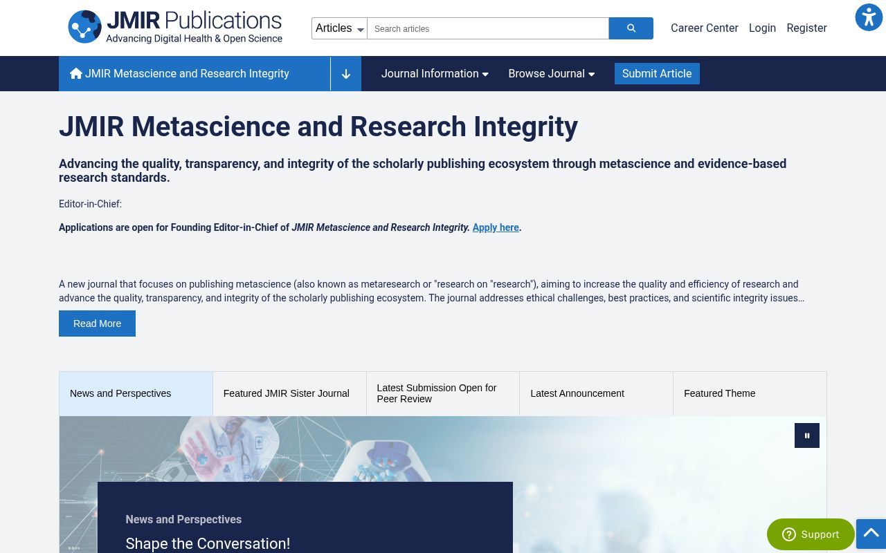Homepage screenshot of metascience.jmir.org