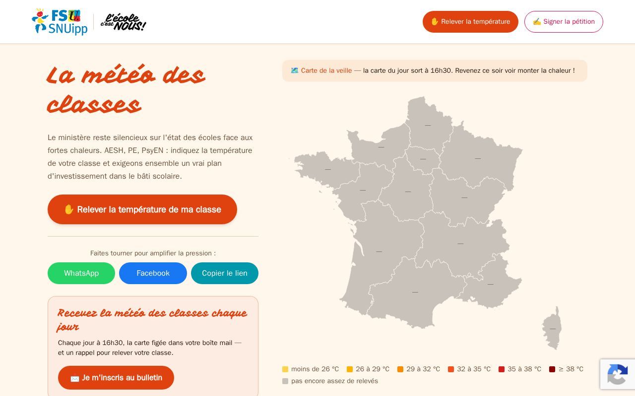 Homepage screenshot of meteo-des-ecoles.fsu-snuipp.fr