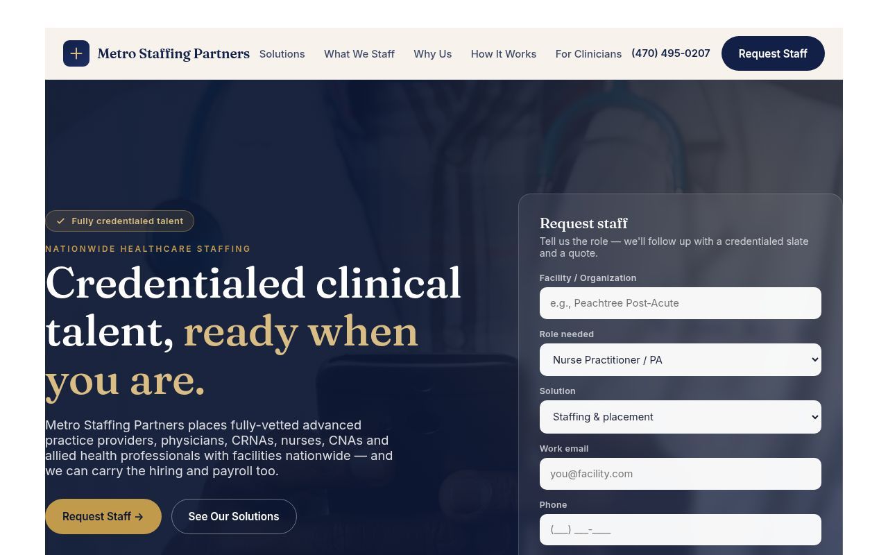 Homepage screenshot of metrostaffingpartners.com