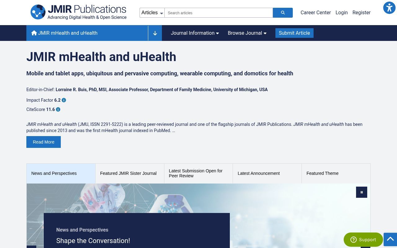 Homepage screenshot of mhealth.jmir.org