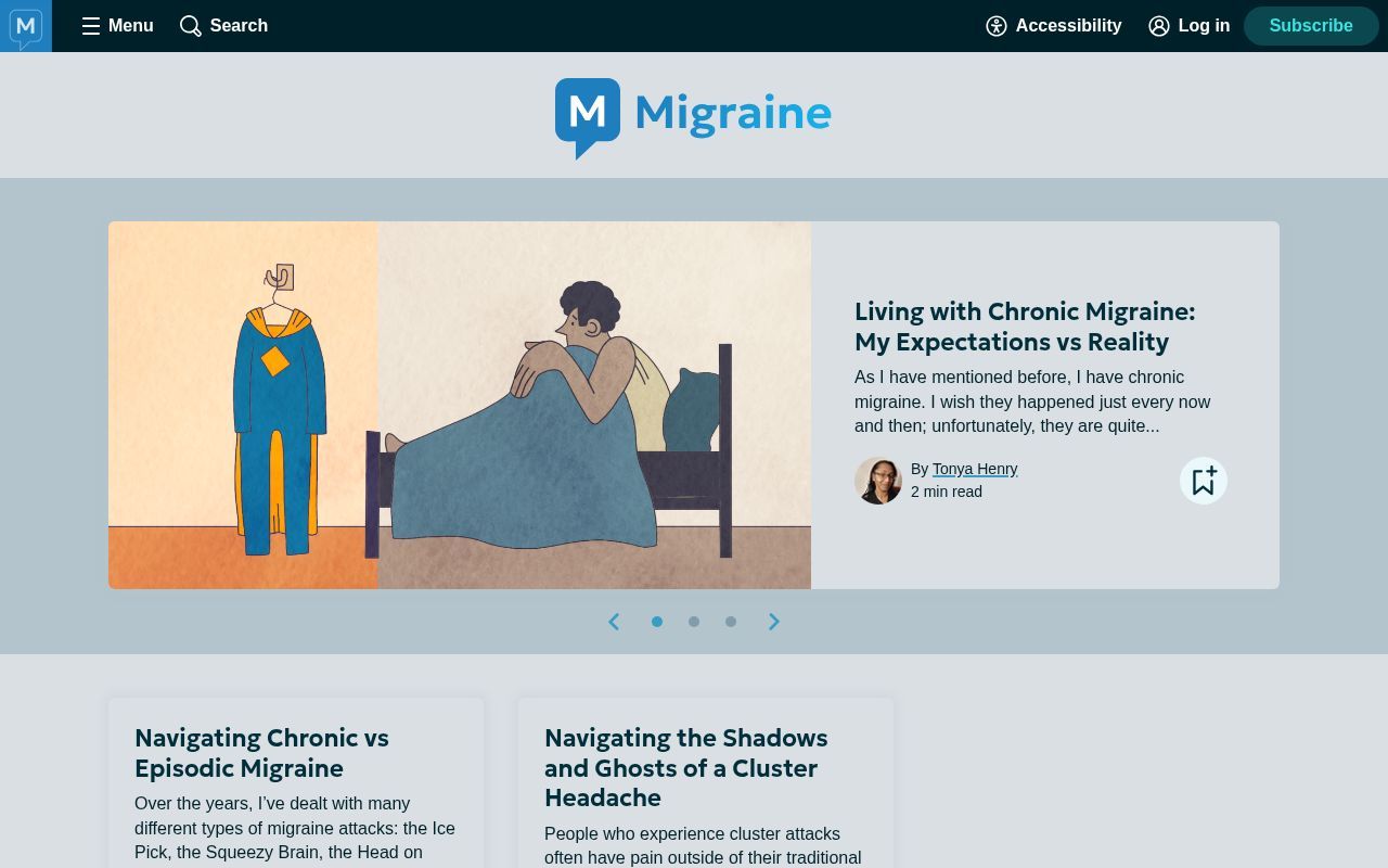 Homepage screenshot of migraine.com