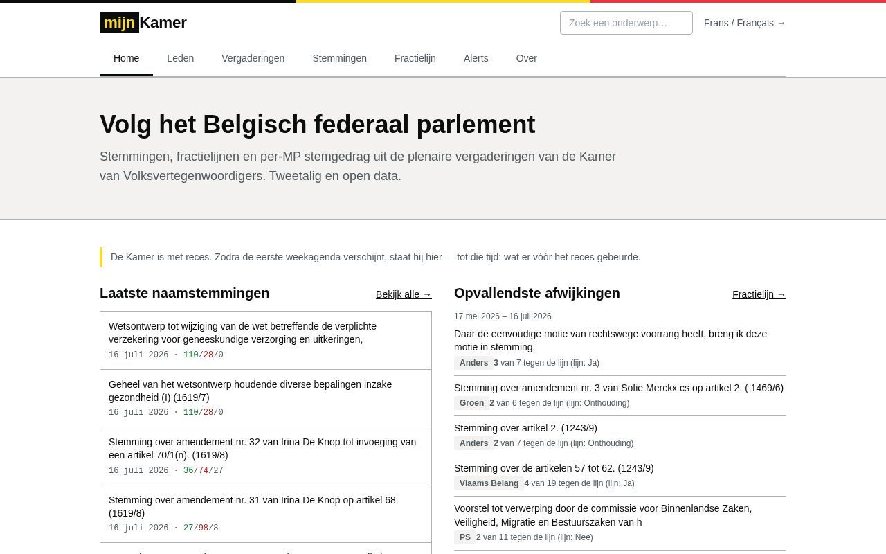 Homepage screenshot of mijnkamer.be