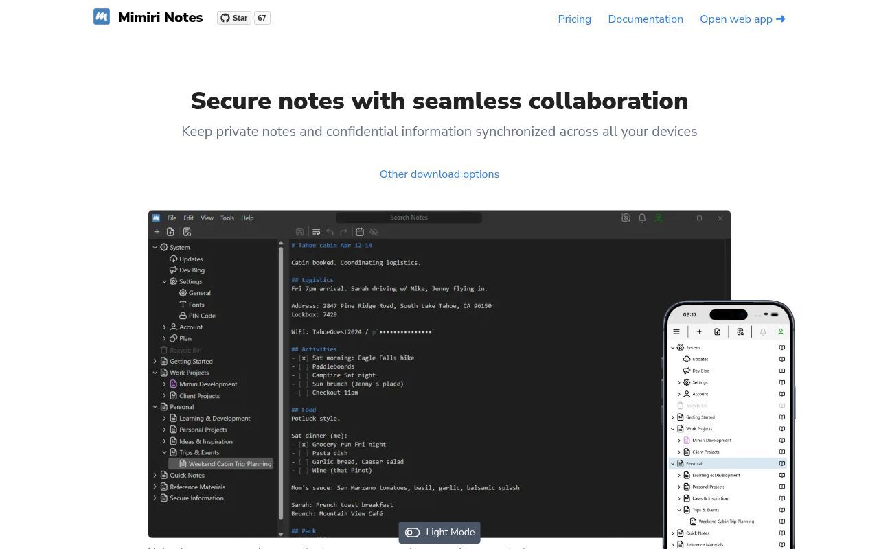 Homepage screenshot of mimiri.io