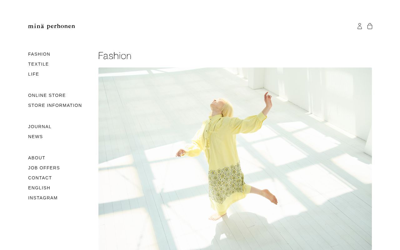 Homepage screenshot of mina-perhonen.jp