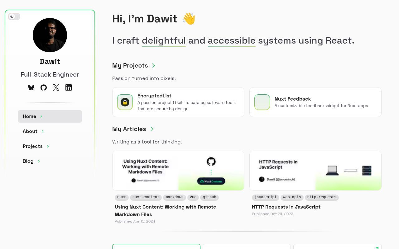 Homepage screenshot of minch.dev