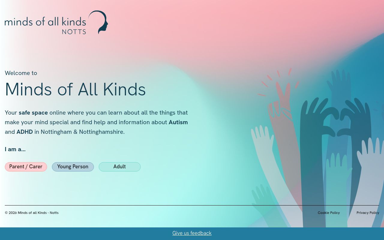 Homepage screenshot of mindsofallkindsnotts.co.uk