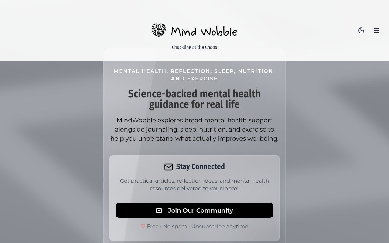 Homepage screenshot of mindwobble.com