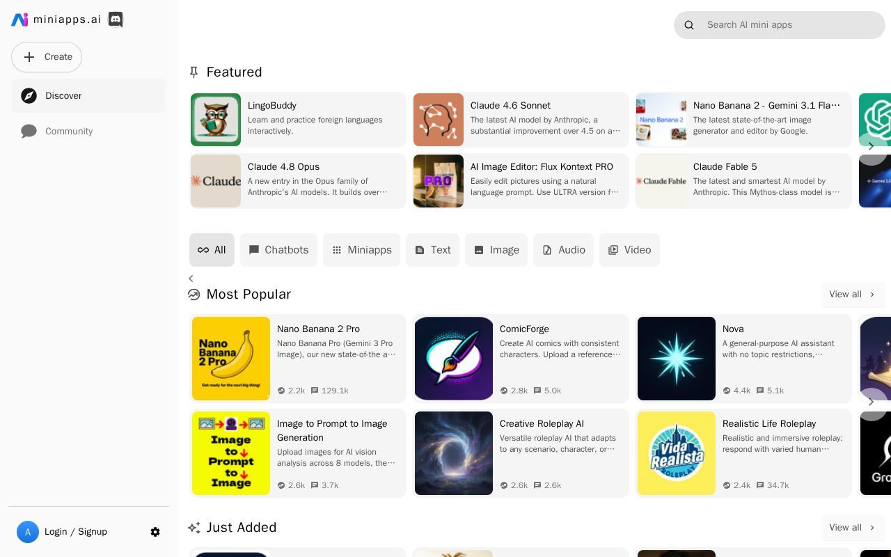 Homepage screenshot of miniapps.ai
