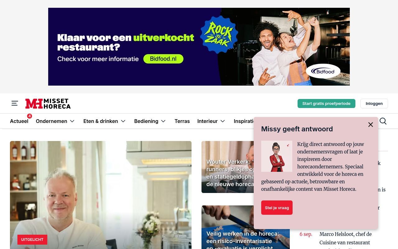 Homepage screenshot of missethoreca.nl
