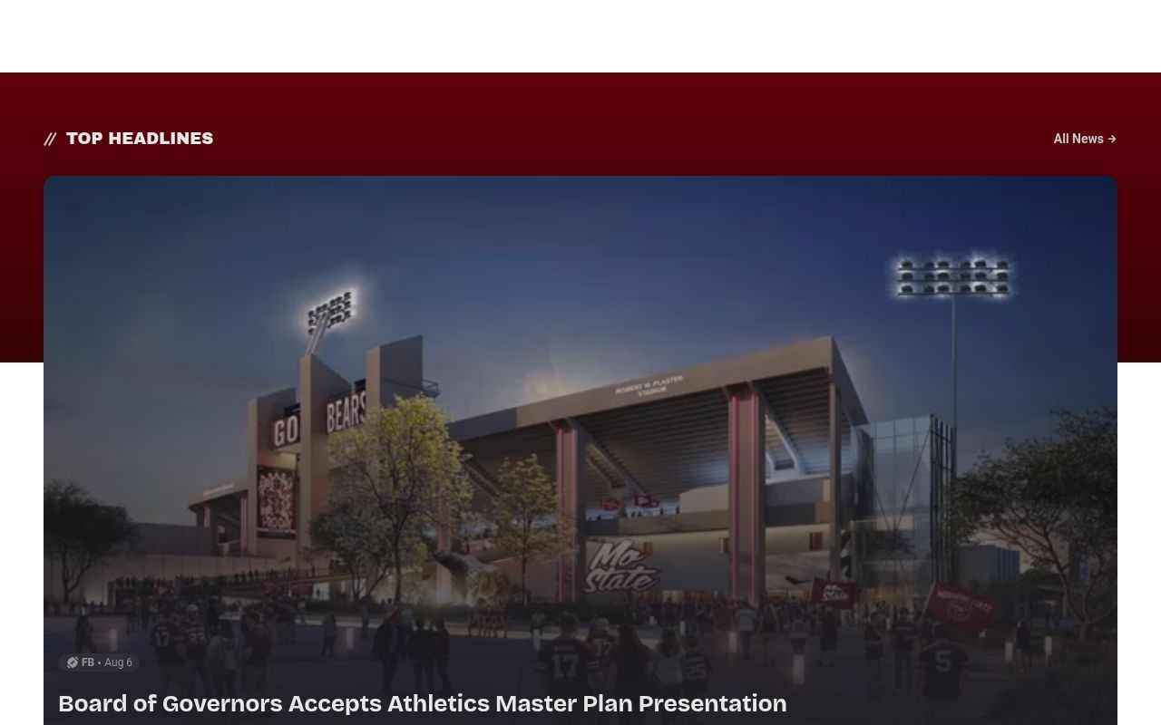 Homepage screenshot of missouristatebears.com