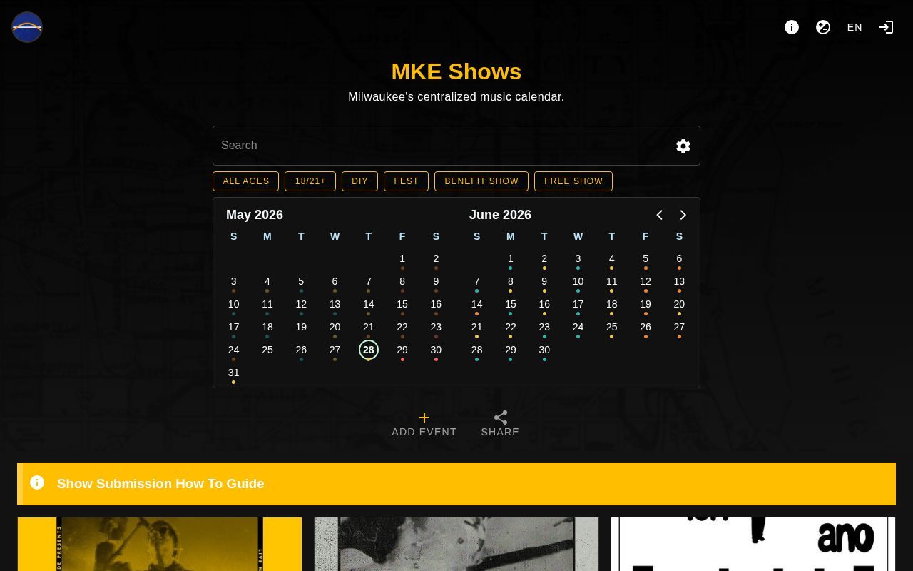 Homepage screenshot of mkeshows.com
