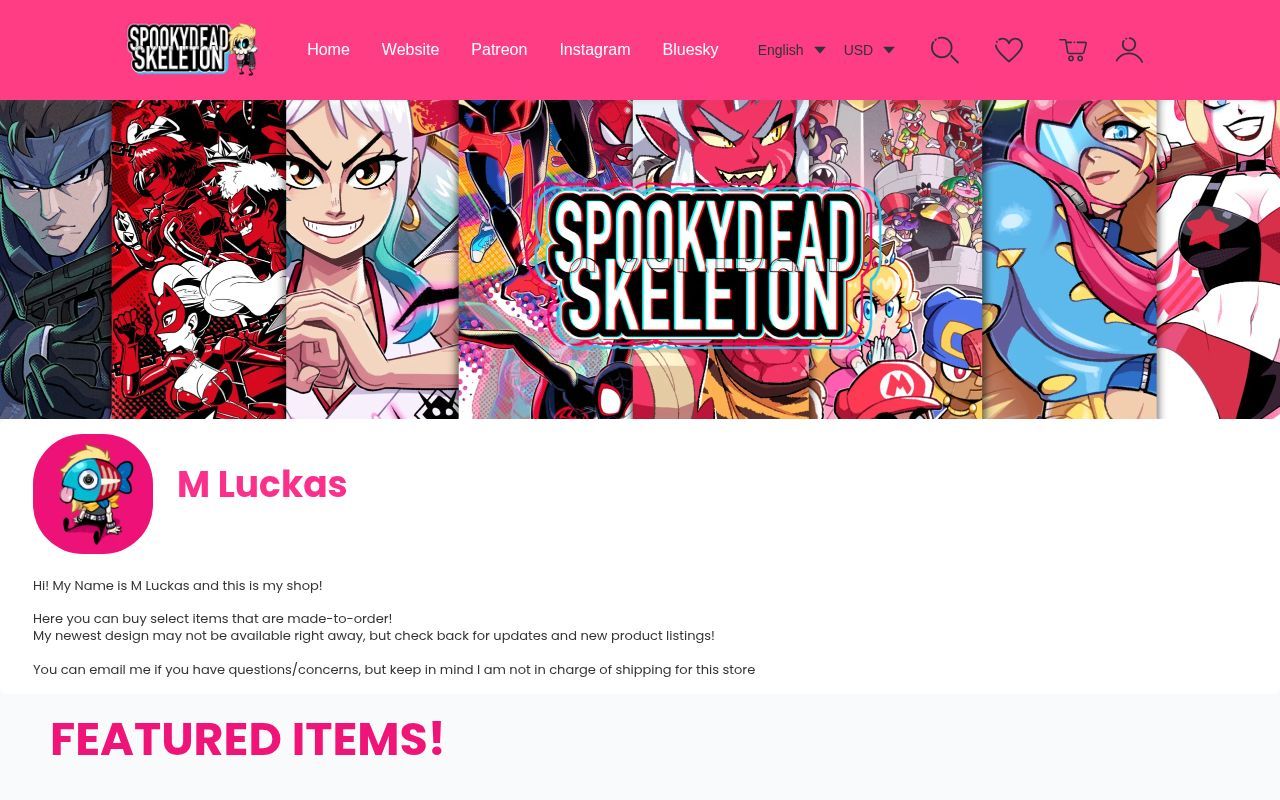 Homepage screenshot of mluckas.artiststore.com
