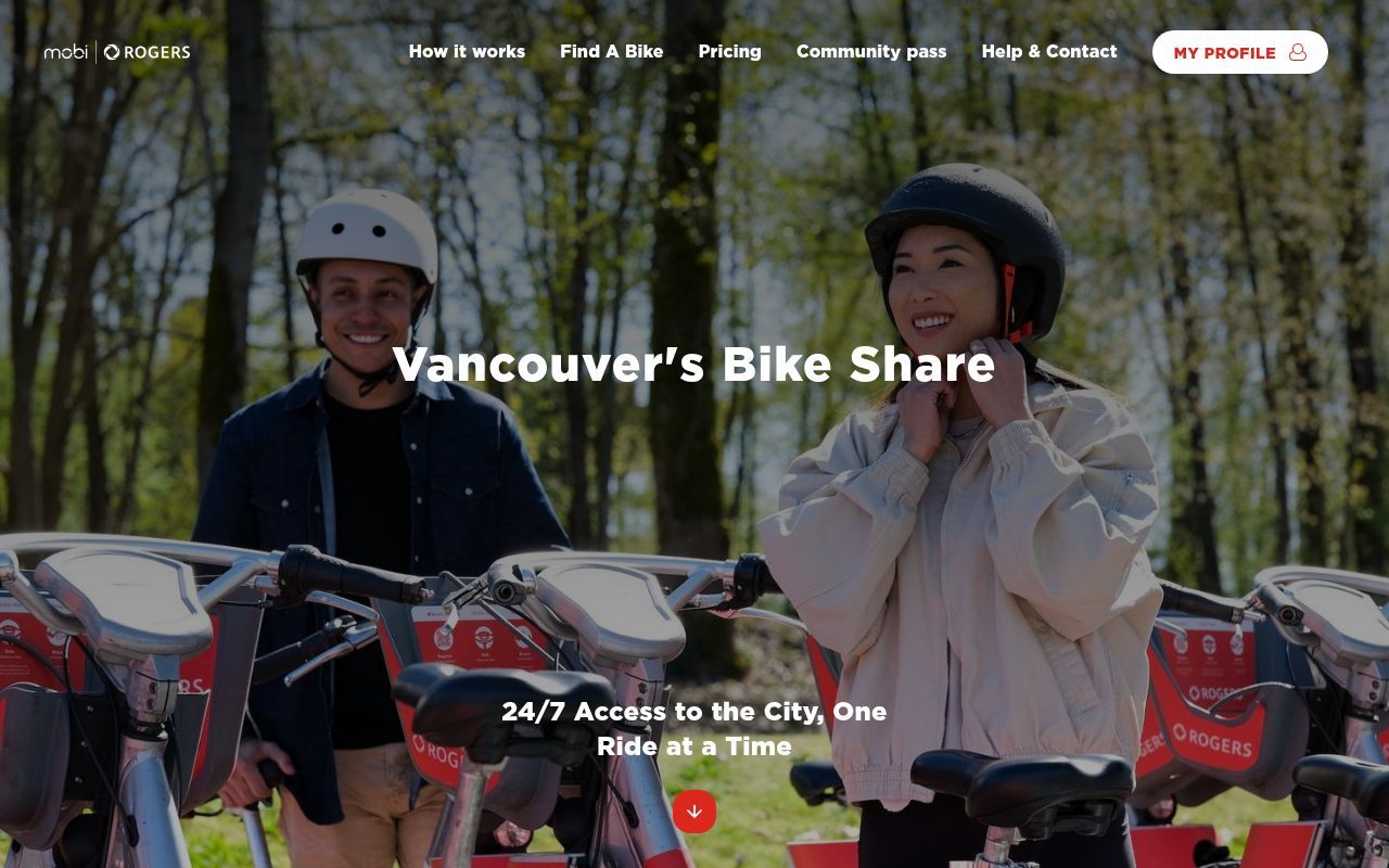 Homepage screenshot of mobibikes.ca