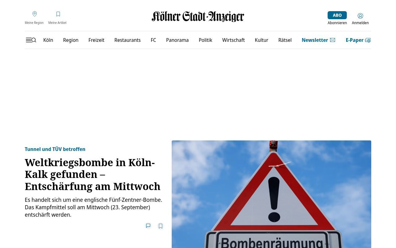 Homepage screenshot of mobil.ksta.de