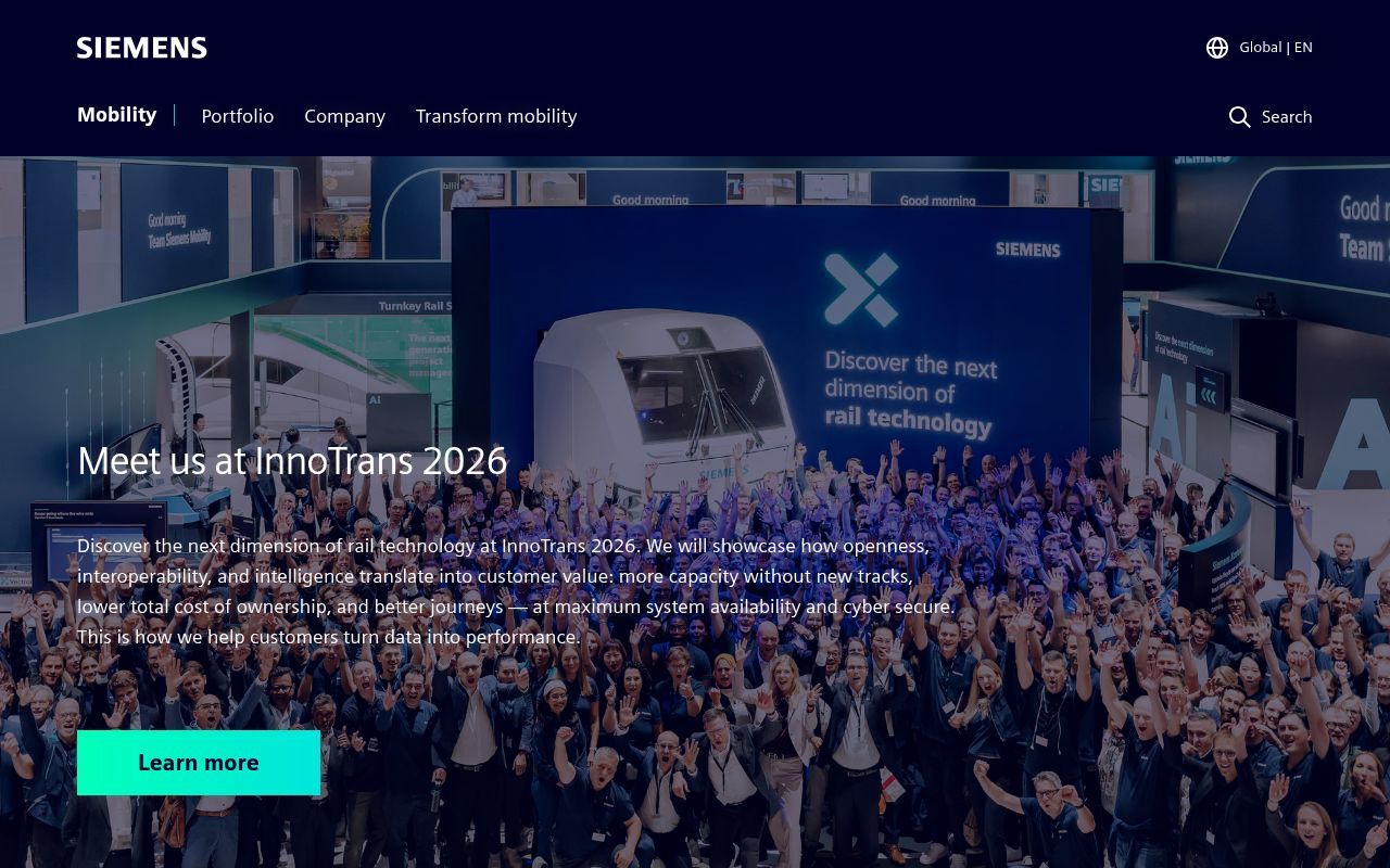 Homepage screenshot of mobility.siemens.com