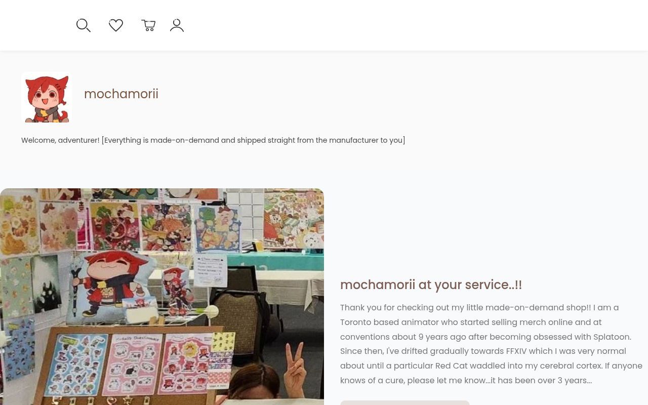 Homepage screenshot of mochamorii.artiststore.com