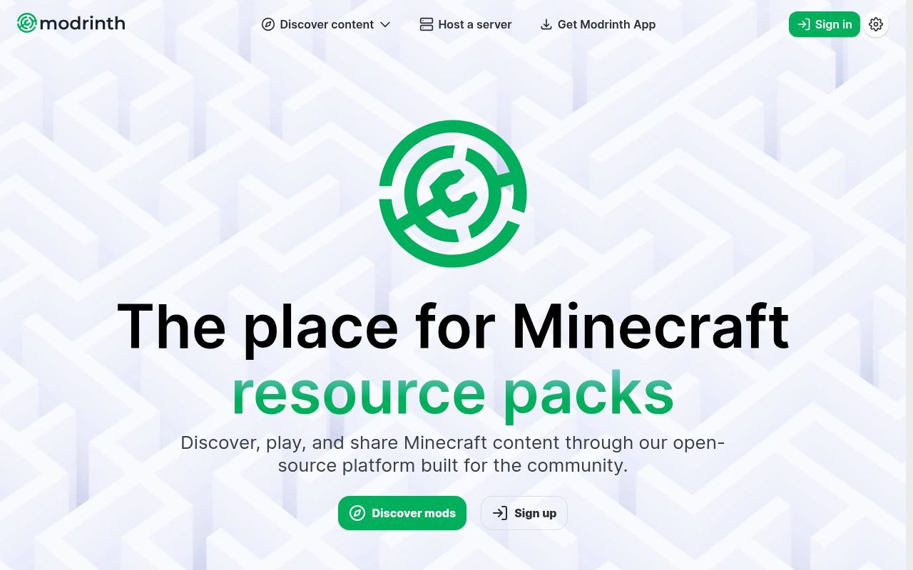 Homepage screenshot of modrinth.com