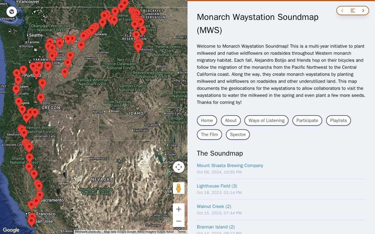 Homepage screenshot of monarchwaystationsoundmap.com
