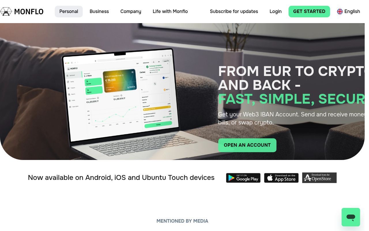 Homepage screenshot of monflo.com