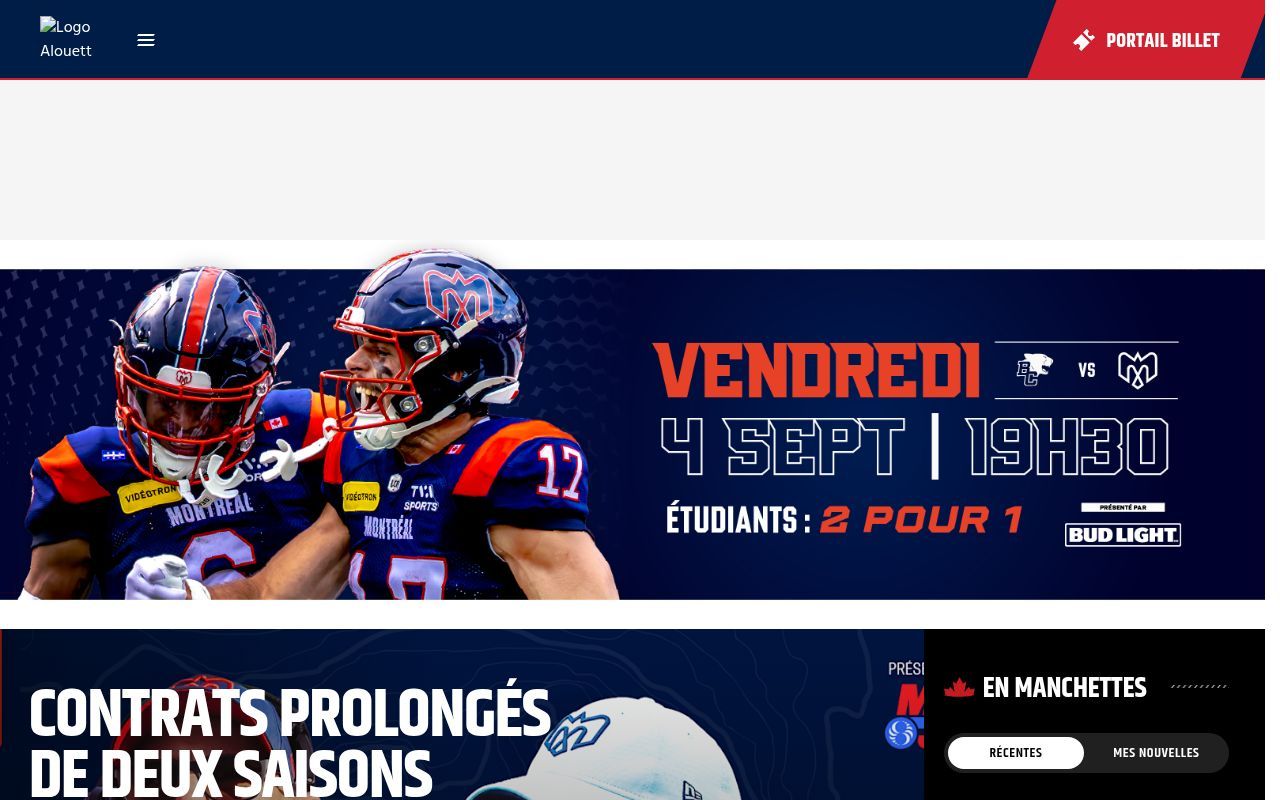 Homepage screenshot of montrealalouettes.prod.s.cfl.ca