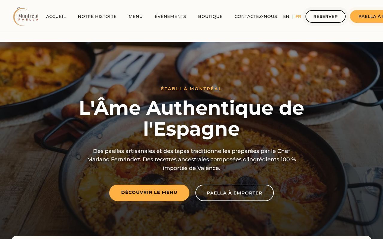 Homepage screenshot of montrealpaella.com