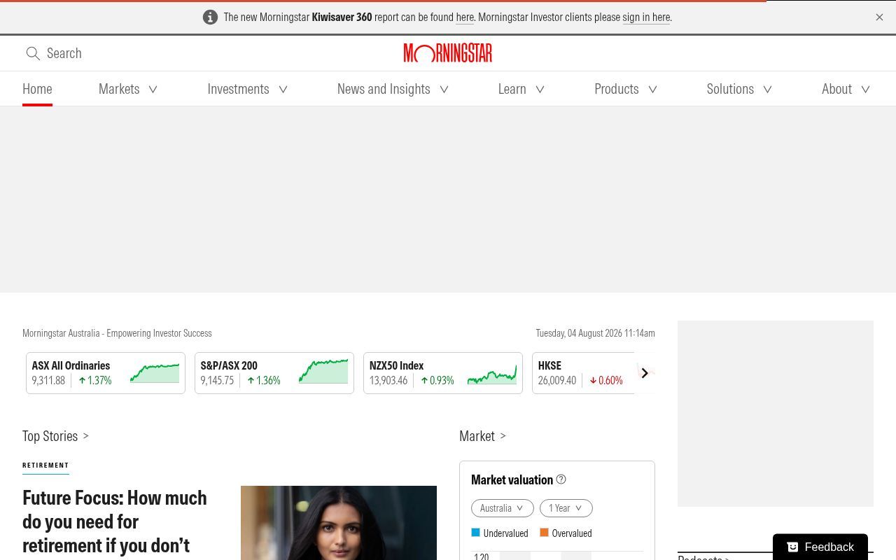 Homepage screenshot of morningstar.com.au