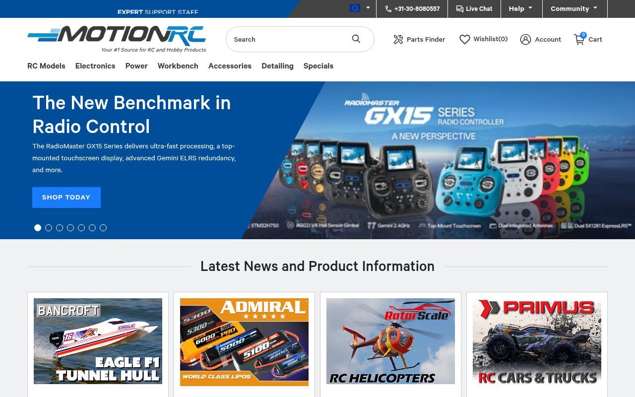 Homepage screenshot of motionrc.com