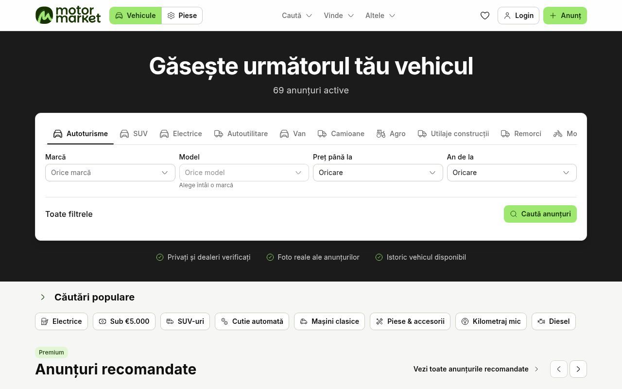 Homepage screenshot of motormarket.md