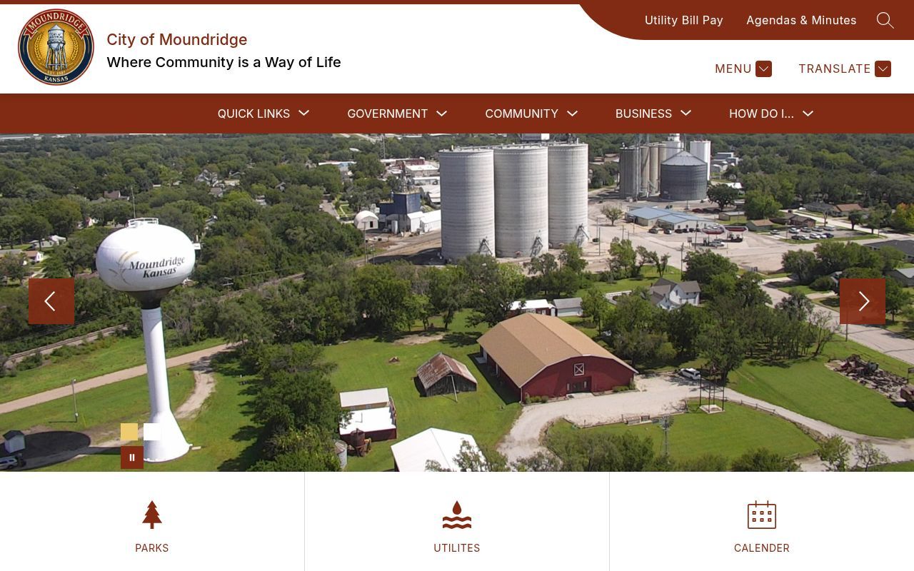 Homepage screenshot of moundridge.com