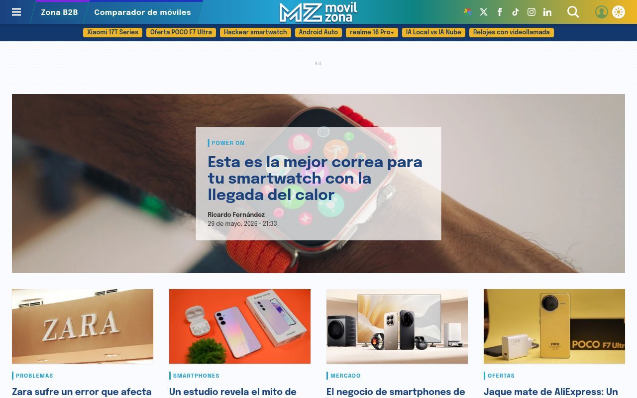 Homepage screenshot of movilzona.es