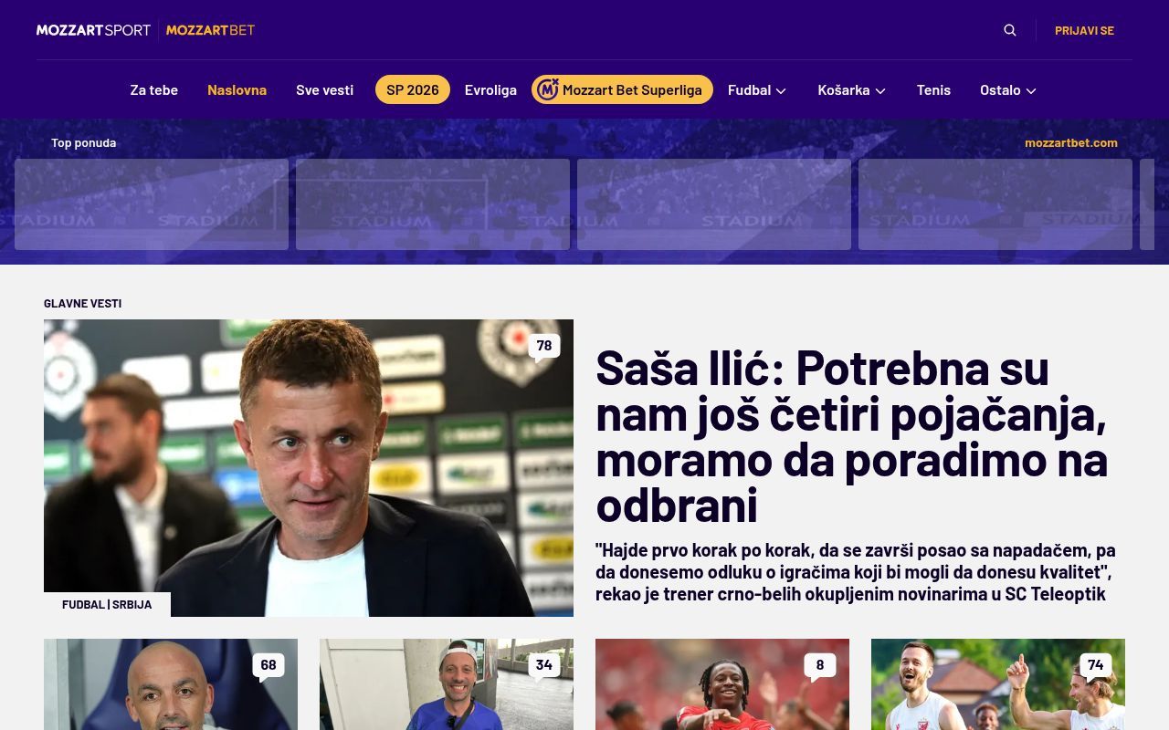 Homepage screenshot of mozzartsport.com