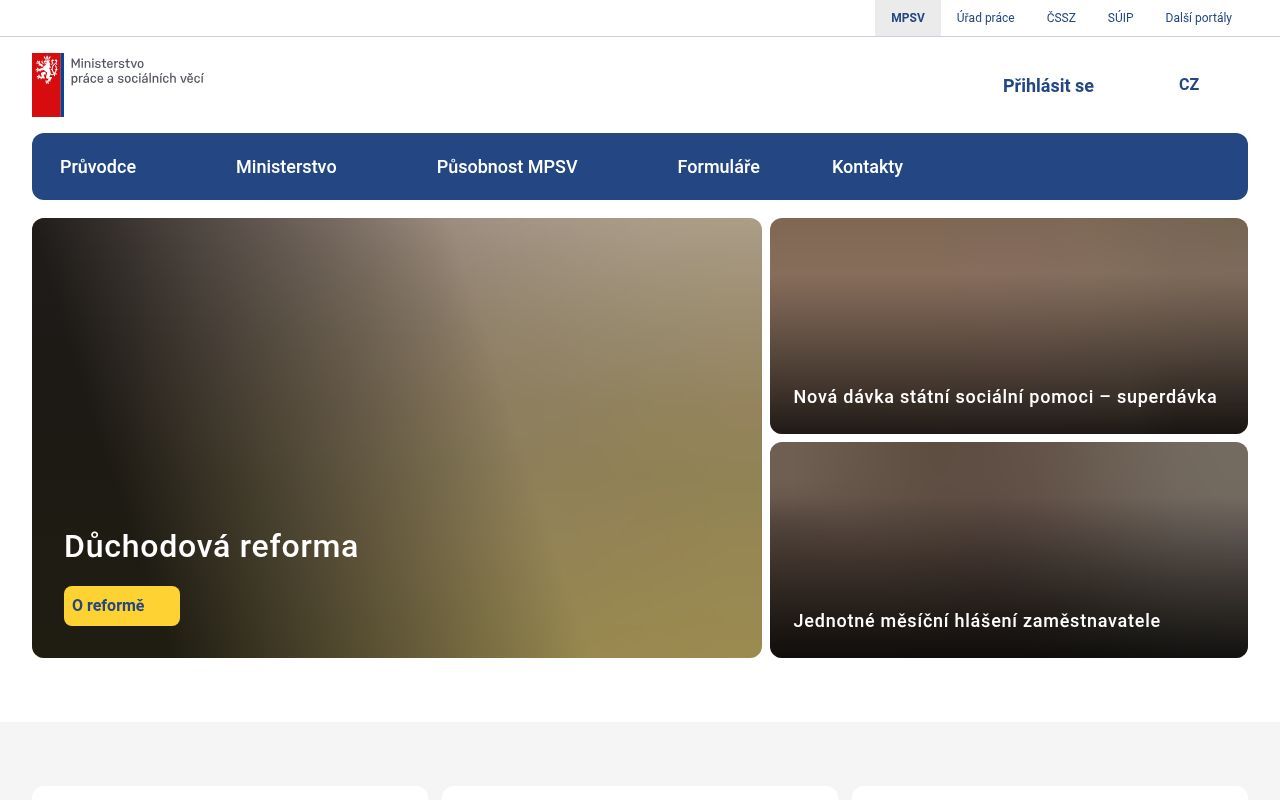 Homepage screenshot of mpsv.gov.cz