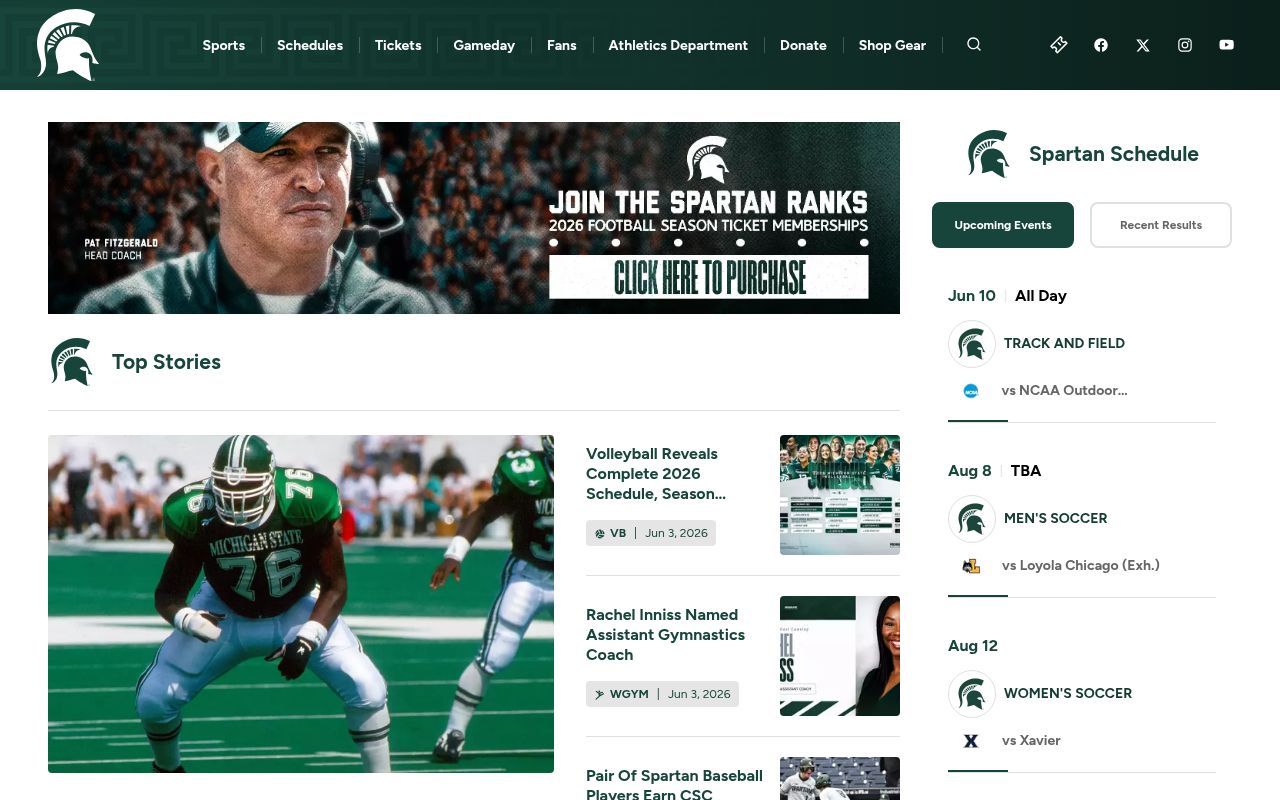 Homepage screenshot of msuspartans.com