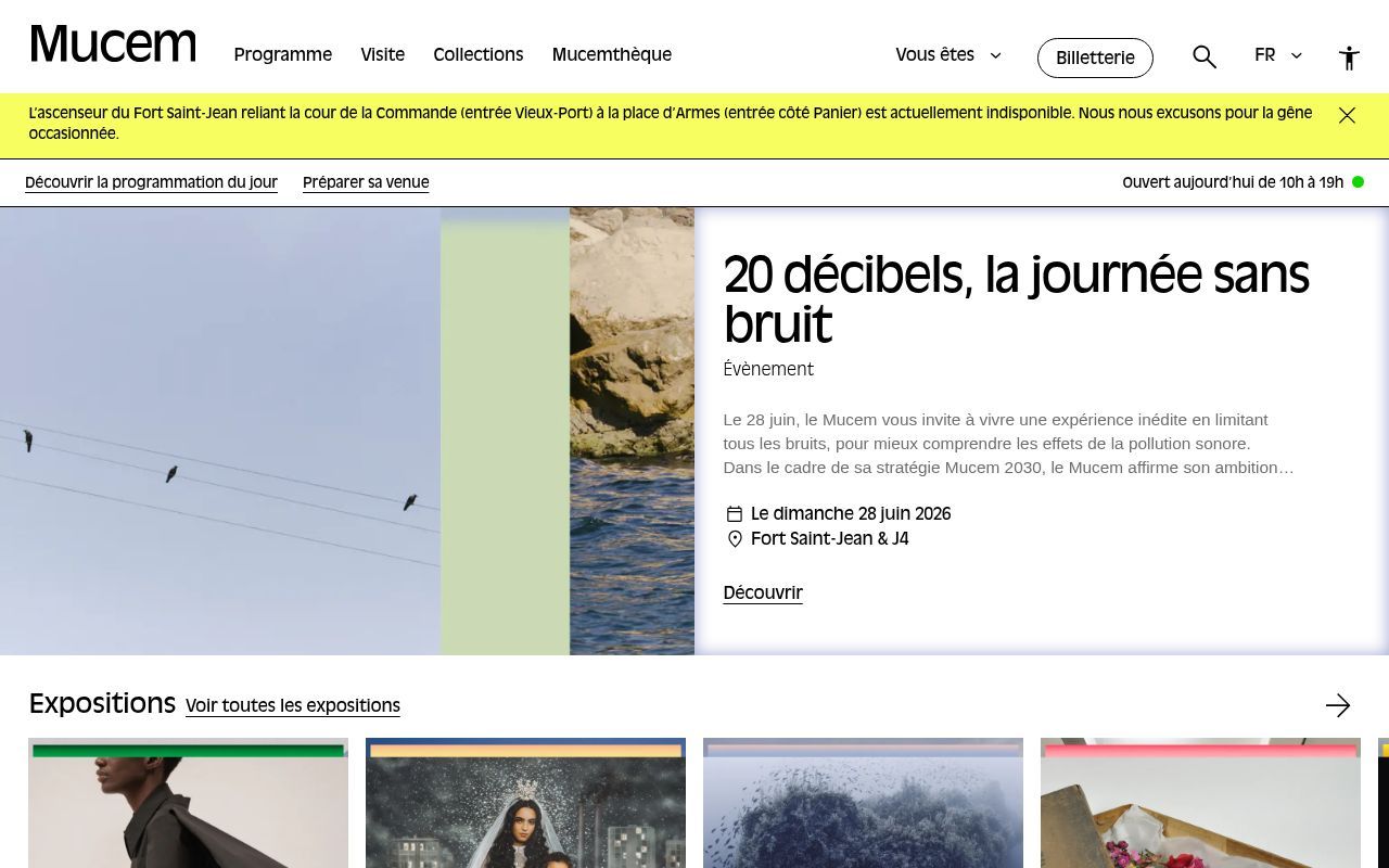 Homepage screenshot of mucem.org