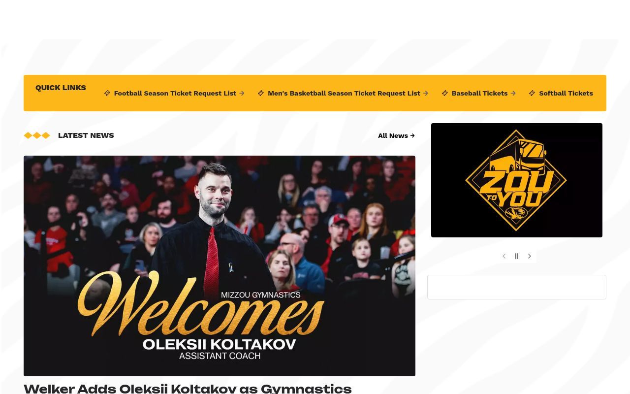 Homepage screenshot of mutigers.com