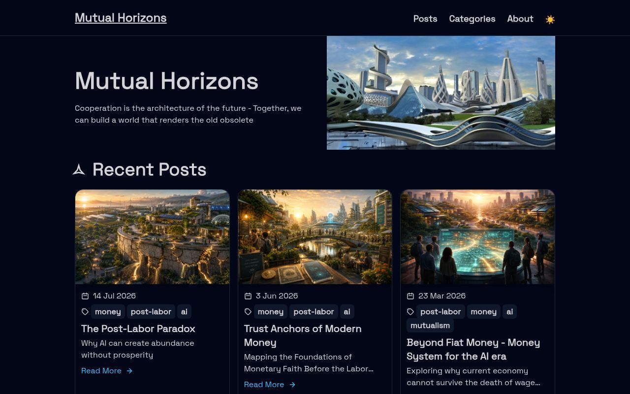 Homepage screenshot of mutualhorizons.manifoldclub.com